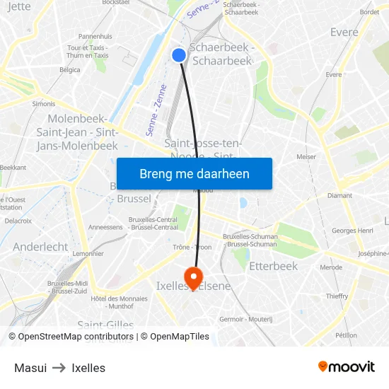 Masui to Ixelles map