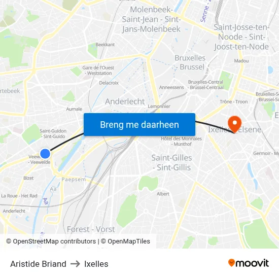 Aristide Briand to Ixelles map