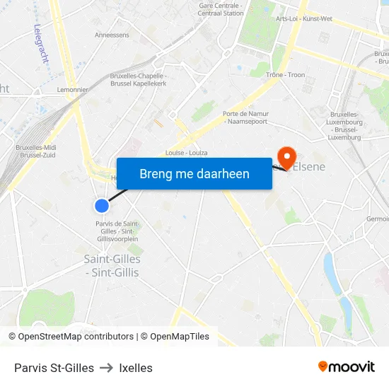 Parvis St-Gilles to Ixelles map