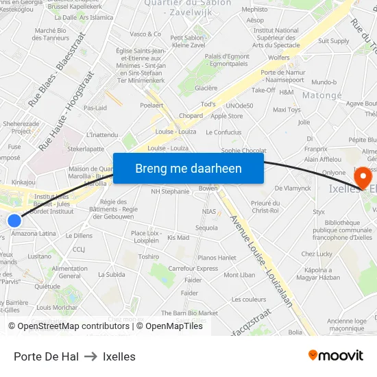 Porte De Hal to Ixelles map