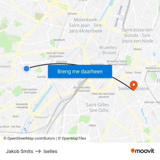 Jakob Smits to Ixelles map