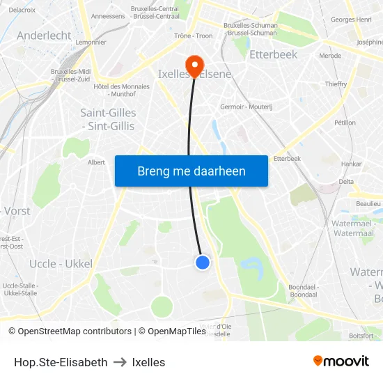 Hop.Ste-Elisabeth to Ixelles map
