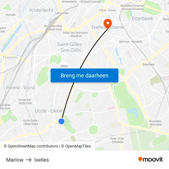 Marlow to Ixelles map