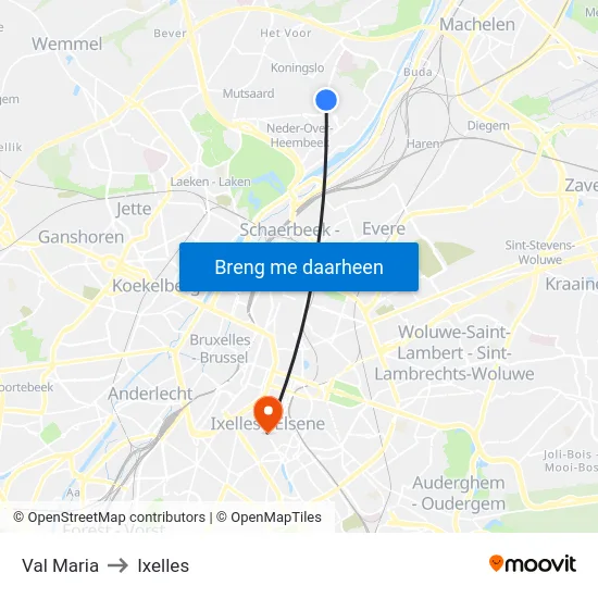 Val Maria to Ixelles map