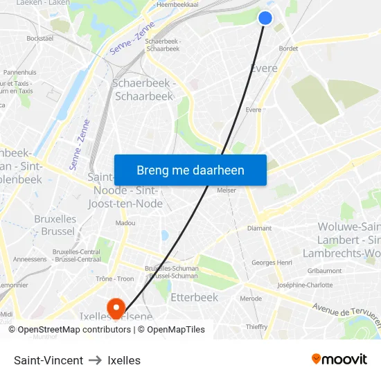 Saint-Vincent to Ixelles map