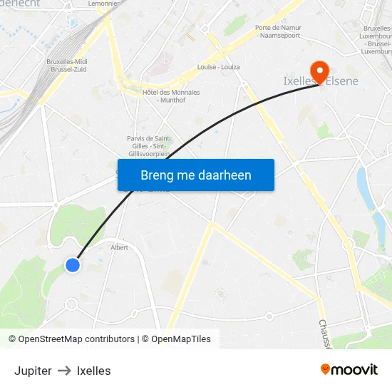 Jupiter to Ixelles map