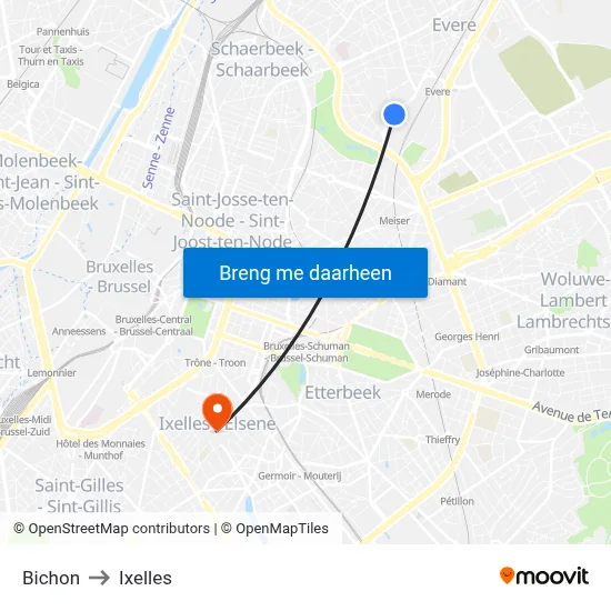 Bichon to Ixelles map