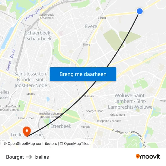 Bourget to Ixelles map