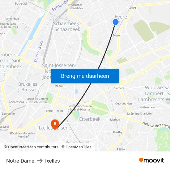 Notre-Dame to Ixelles map