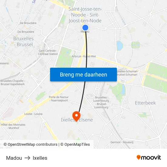 Madou to Ixelles map
