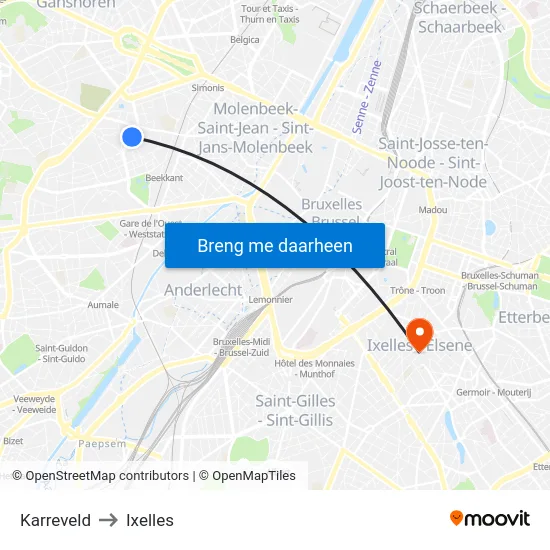 Karreveld to Ixelles map