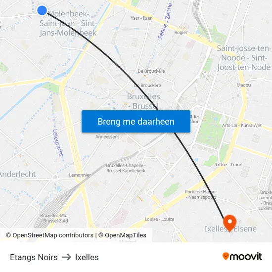 Etangs Noirs to Ixelles map
