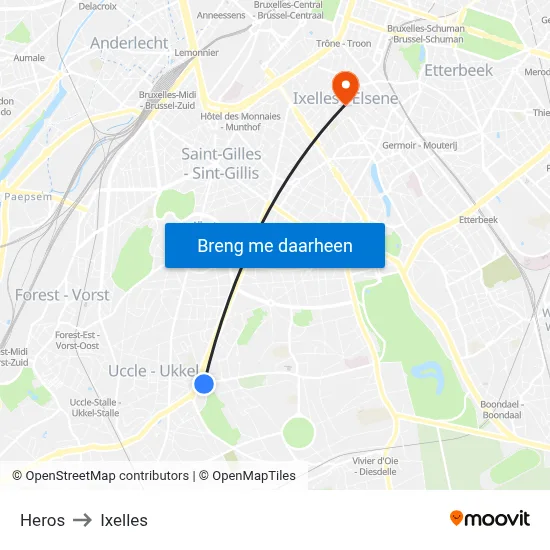 Heros to Ixelles map