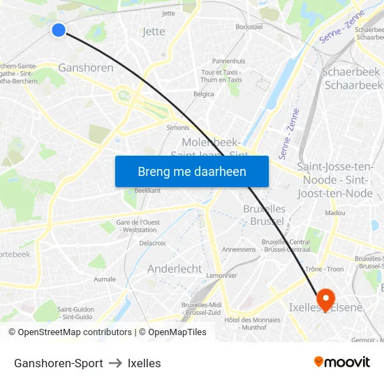 Ganshoren-Sport to Ixelles map
