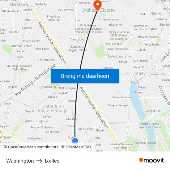Washington to Ixelles map
