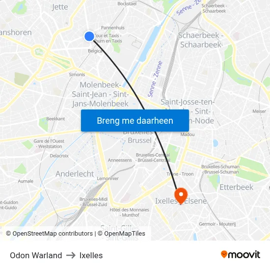 Odon Warland to Ixelles map