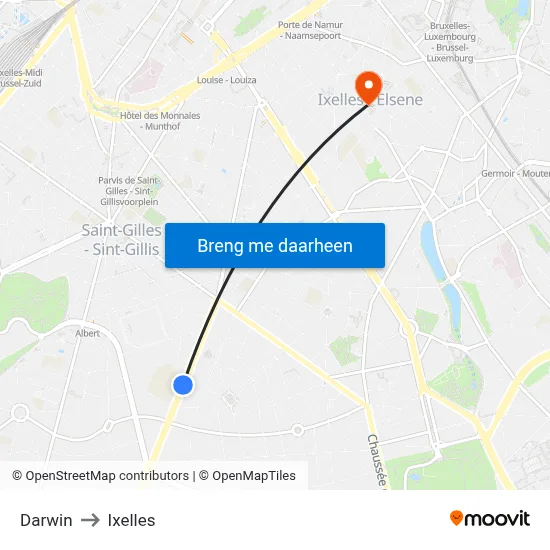Darwin to Ixelles map