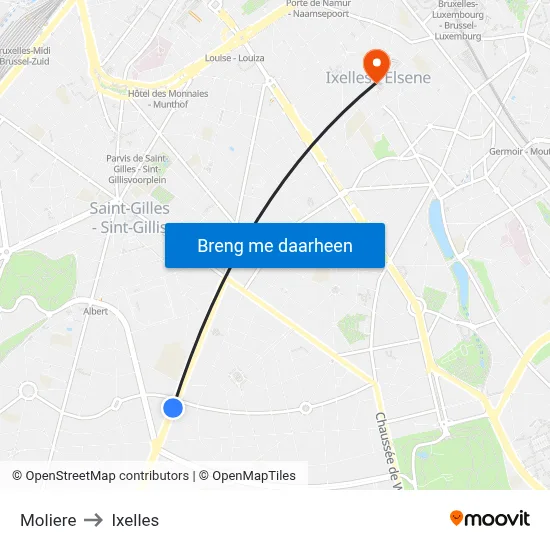 Moliere to Ixelles map
