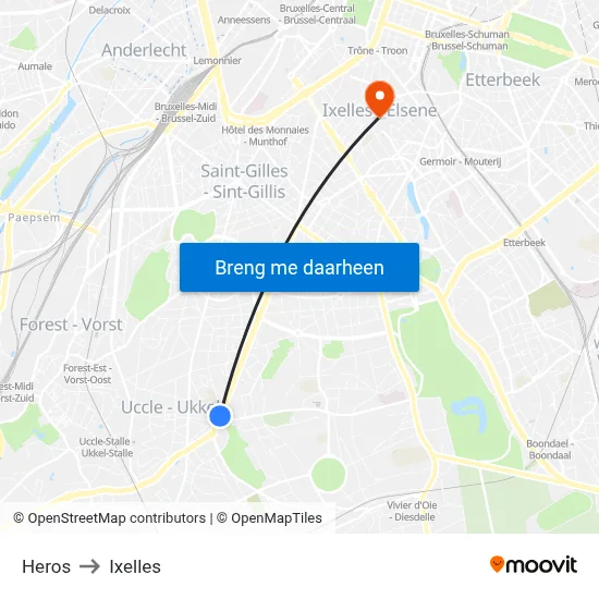 Heros to Ixelles map