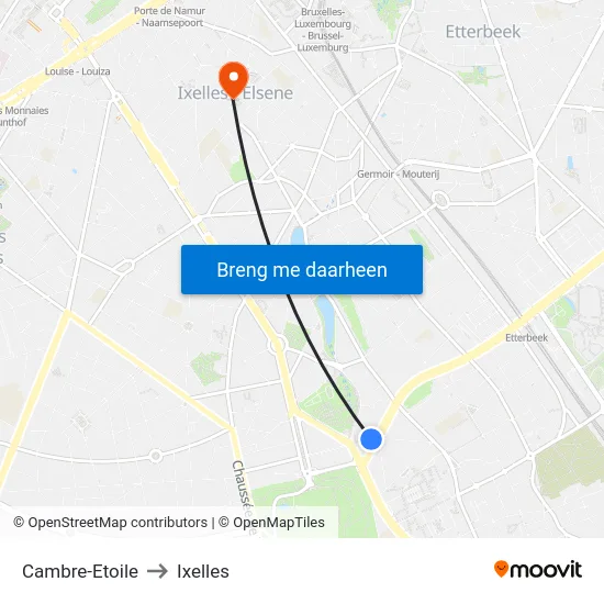 Cambre-Etoile to Ixelles map