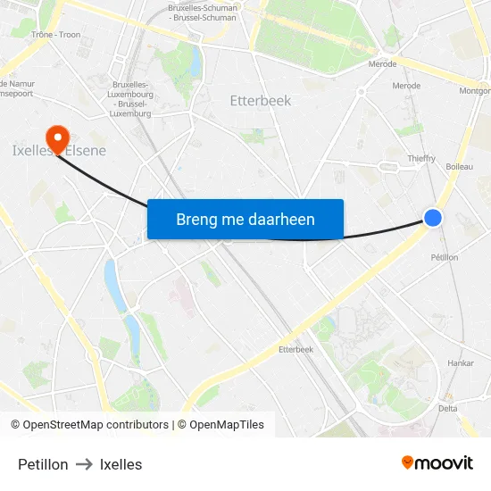 Petillon to Ixelles map