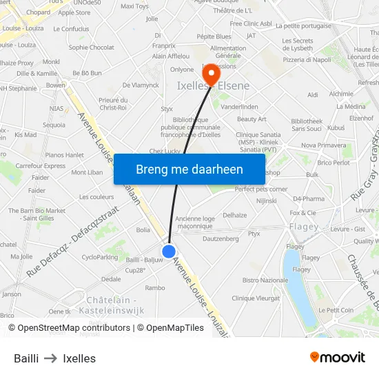 Bailli to Ixelles map