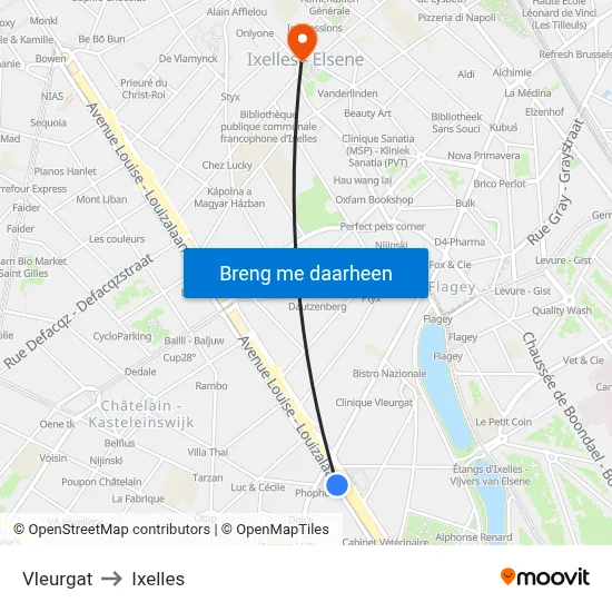 Vleurgat to Ixelles map