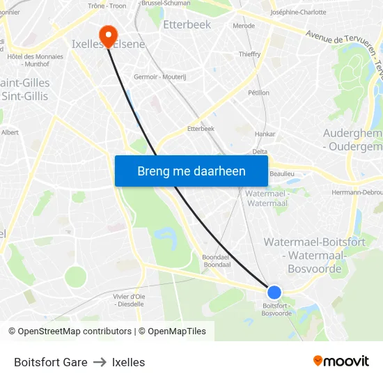 Boitsfort Gare to Ixelles map