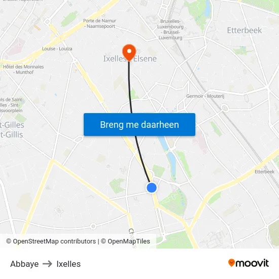Abbaye to Ixelles map