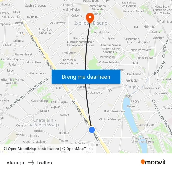 Vleurgat to Ixelles map