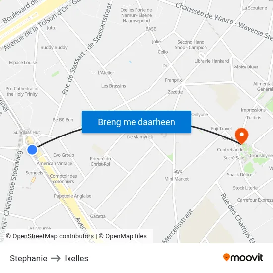 Stephanie to Ixelles map