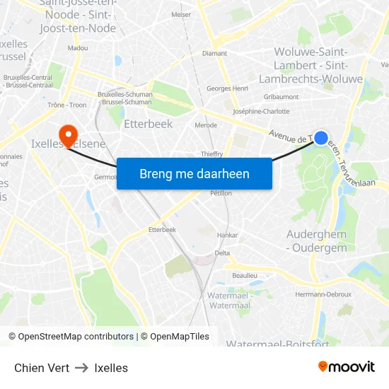 Chien Vert to Ixelles map