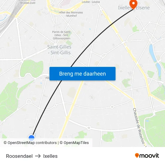 Roosendael to Ixelles map