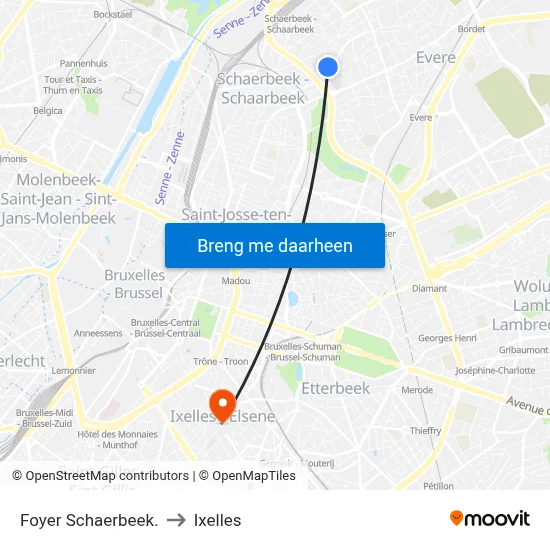 Foyer Schaerbeek. to Ixelles map