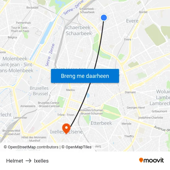 Helmet to Ixelles map