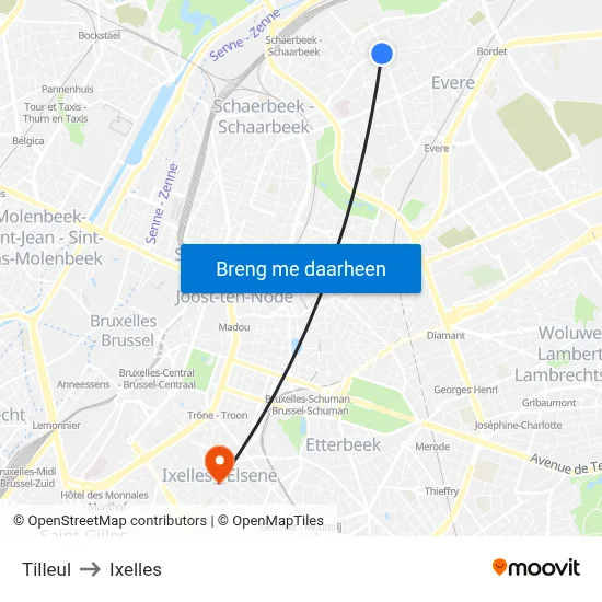 Tilleul to Ixelles map