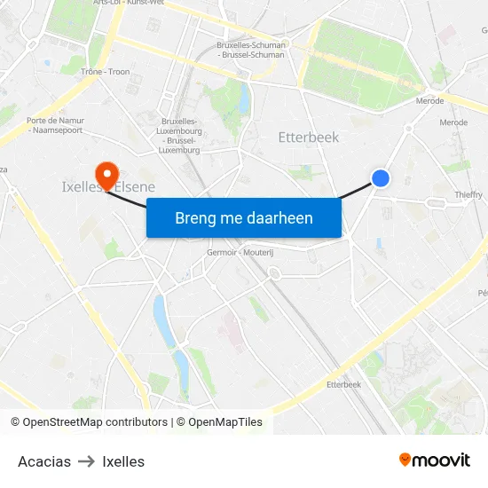 Acacias to Ixelles map