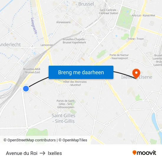 Avenue du Roi to Ixelles map