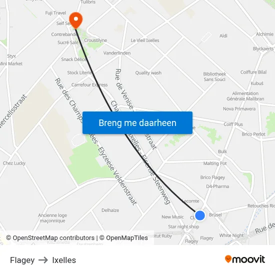 Flagey to Ixelles map