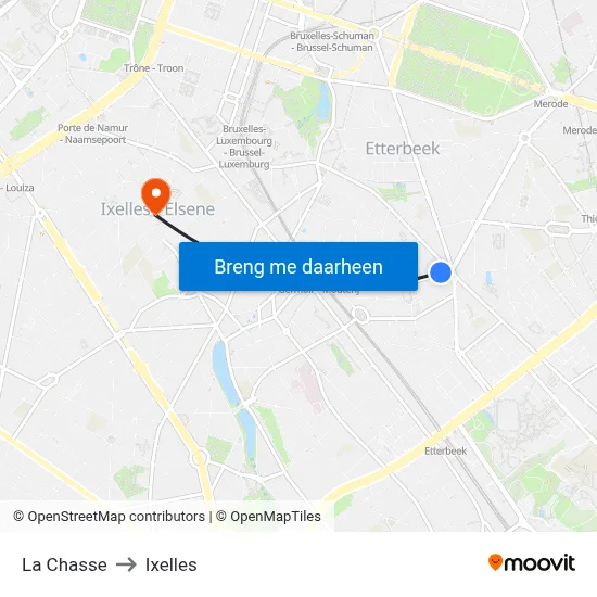 La Chasse to Ixelles map