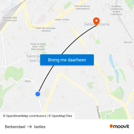 Berkendael to Ixelles map