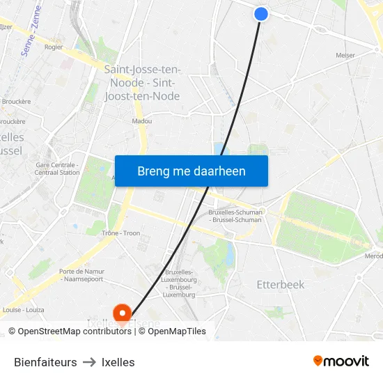 Bienfaiteurs to Ixelles map