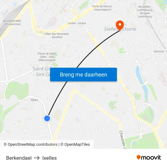 Berkendael to Ixelles map