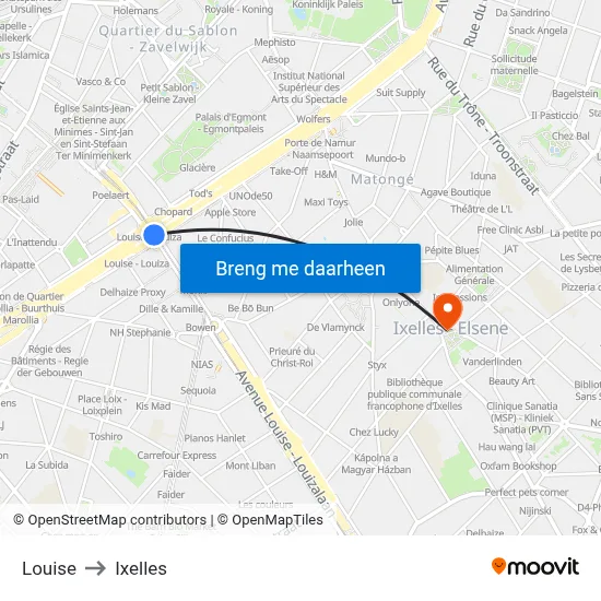 Louise to Ixelles map