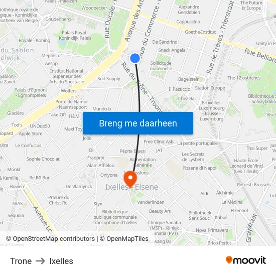 Trone to Ixelles map