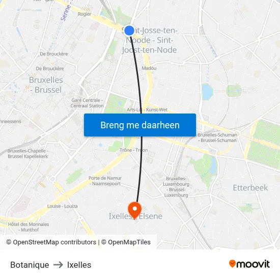 Botanique to Ixelles map