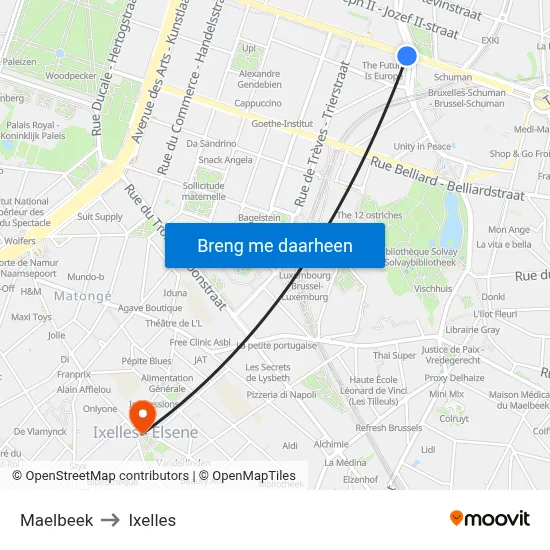 Maelbeek to Ixelles map