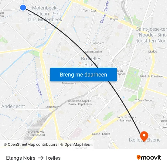 Etangs Noirs to Ixelles map