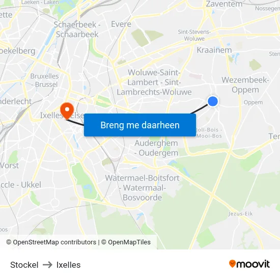 Stockel to Ixelles map