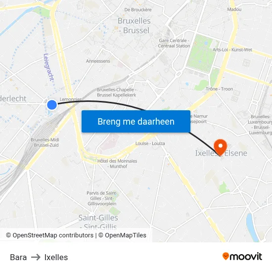 Bara to Ixelles map